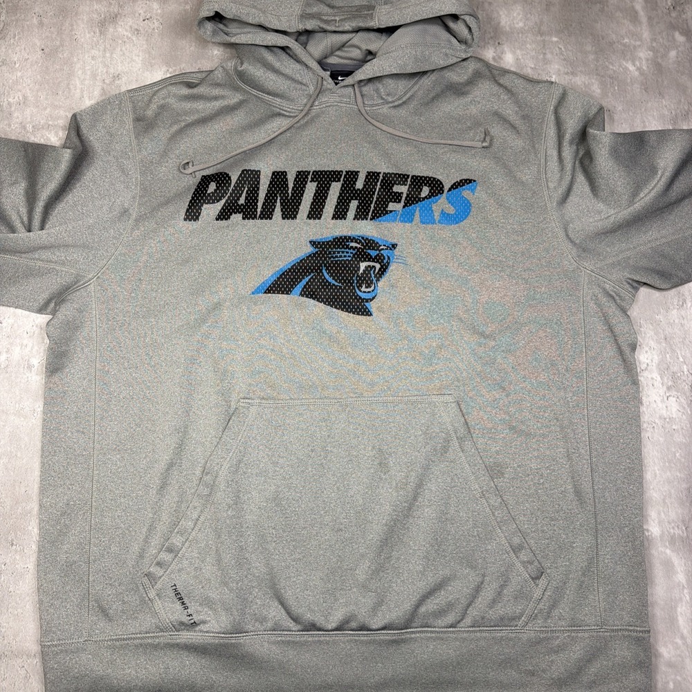 Carolina Panthers Hoodie Mens Medium Gray Nike Therma Fit Sweatshirt NFL - Picture 2 of 6